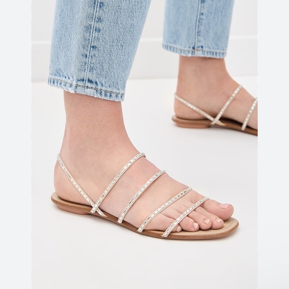 Aquazzura Metallic Crystal-Strap Flat Sandals